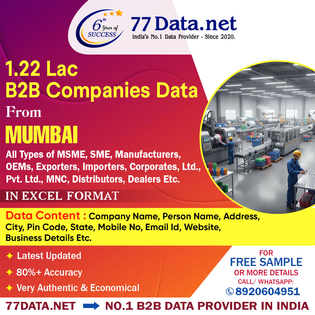 77dataN's tweet photo. 🚀 1.22 Lakh Mumbai B2B Companies Data – Ready to Close Deals!

📞 Call / WhatsApp: +91-8920604951
🌐 https://t.co/Tf71LhTf3s
👉 Start Generating Leads Today – Limited Time!
.
#MumbaiBusiness #B2BLeads #MumbaiMSME  #LeadGeneration #SalesGrowth #77Datanet https://t.co/uGLzfpkfKR