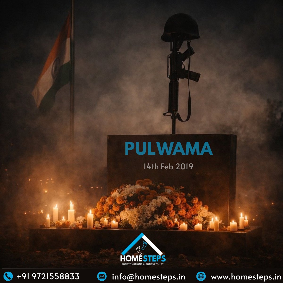 TheHomesteps's tweet photo. On this day, we bow our heads in remembrance of the brave souls lost in the #PulwamaAttack  in 2019.
Their courage in the face of danger and their unwavering commitment to the nation will forever remain a source of strength for India.

#Pulwama #PulwamaAttack2019 #homesteps https://t.co/LFBpg0QPmE