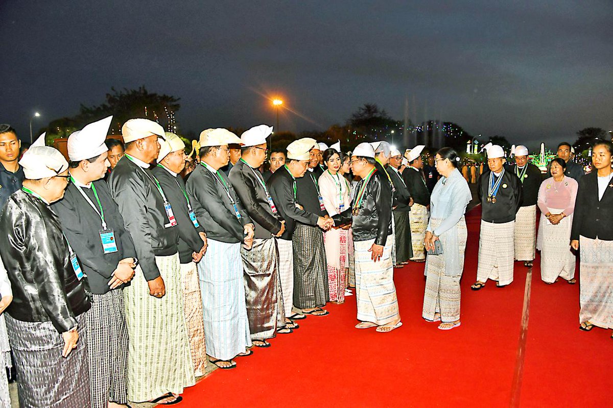Acting President of the Republic of the Union of Myanmar, Chairman of State Security and Peace Commission, Senior General Thadoe Maha Thray Sithu Thadoe Thiri Thudhamma Min Aung Hlaing and wife, Daw Kyu Kyu Hla, host dinner in honour of the 79th Anniversary Union Day