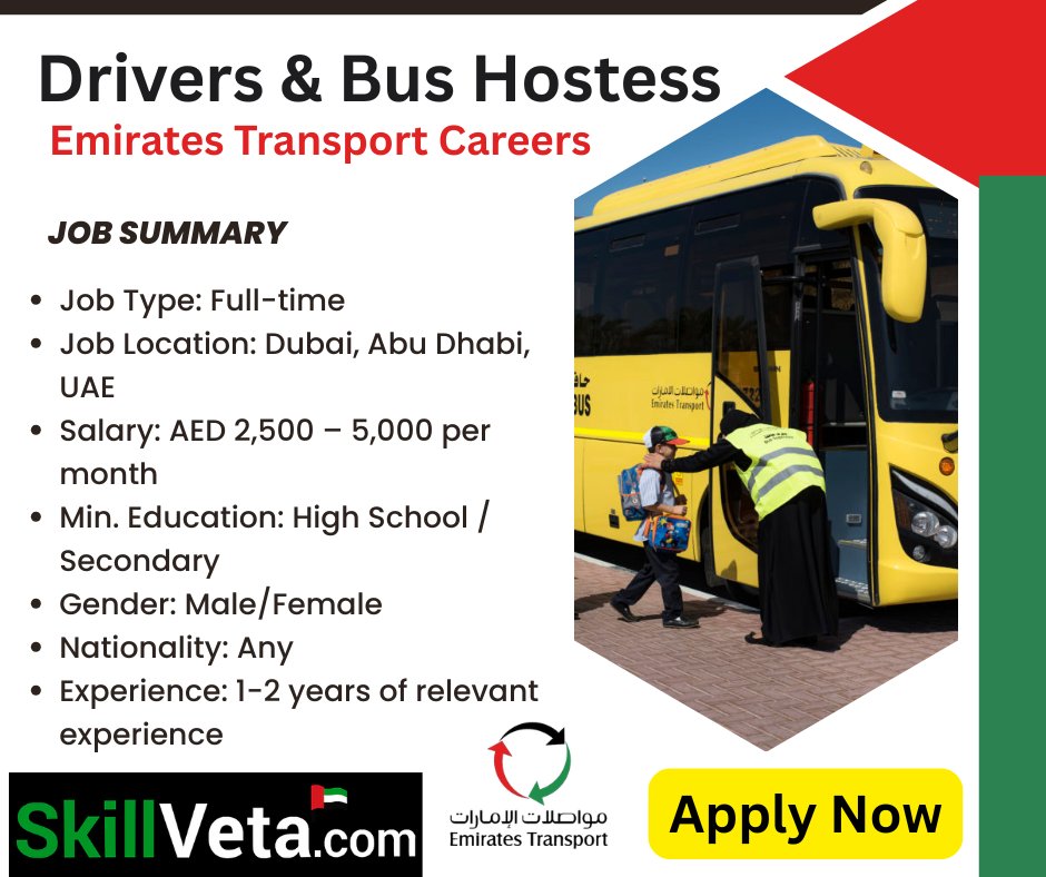 SkillVeta's tweet photo. 🚀 HIRING: Emirates Transport Careers (UAE) 🚀

💰 Salary: AED 2,500 – AED 5,000 per month
📍 Location: Dubai, Abu Dhabi, Sharjah, Ajman

🔗 APPLY HERE: https://t.co/3qKb9vypvF

#EmiratesTransportJobs #DubaiJobs #PAKvIND #ICCWorldCup #Pakistan #indiancricket #cricket https://t.co/XiGOH7AXW9