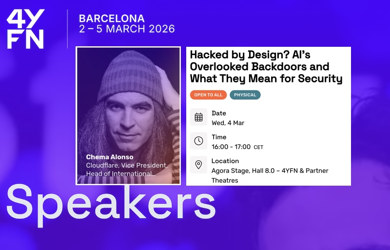 El lado del mal - 4YFN: Hacked by Design? - 4 de Marzo en MWC Barcelona elladodelmal.com/2026/02/4yfn-h… #AI #IA #MWC2026 #4YFN #evento #Charlas #Hacking #InteligenciaArtificial #Cloudflare