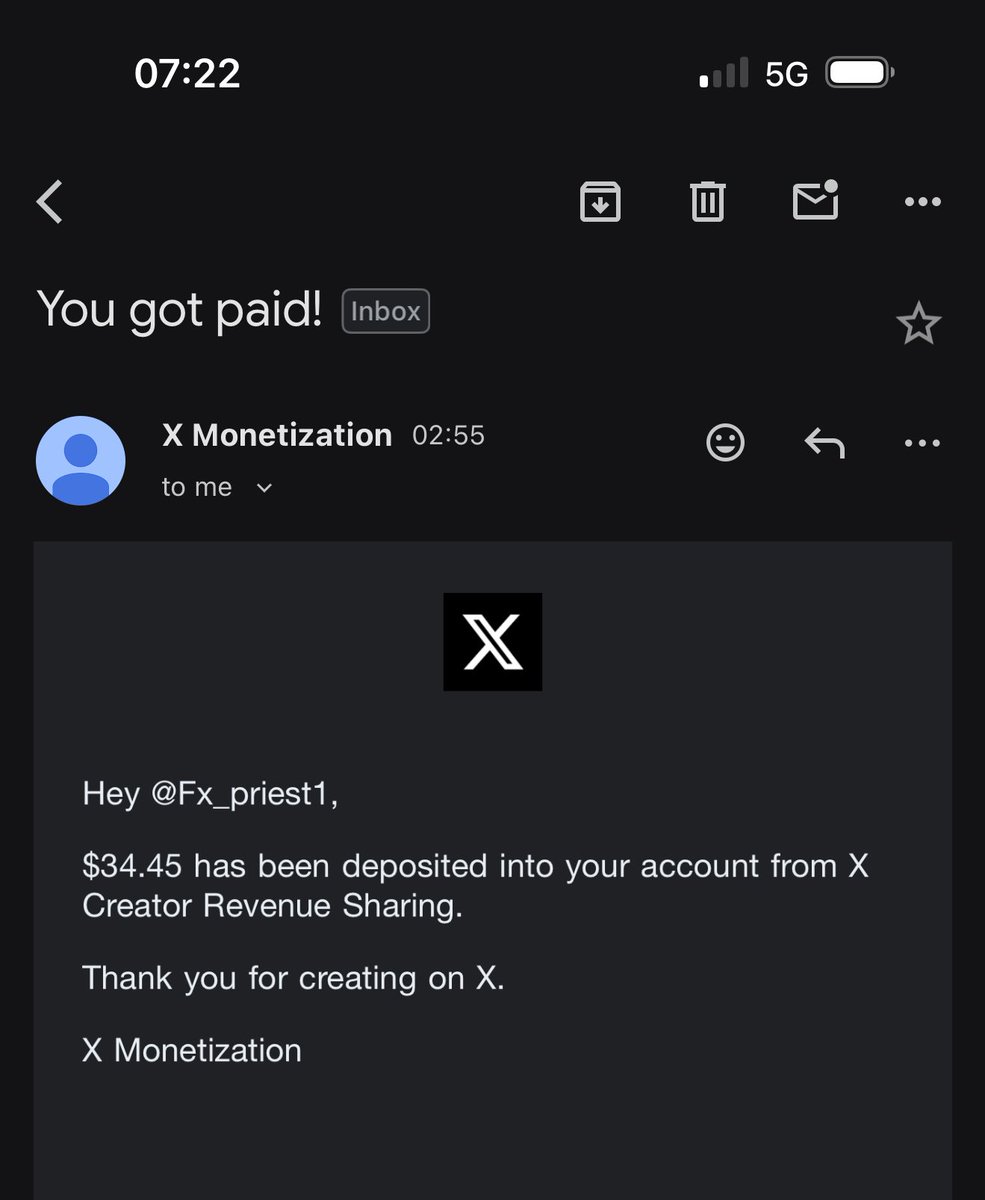 I just received a payout from X.

X certainly will not disappoint you but prop firm can.

Take your X life seriously 🥸

Iré o.

If this post get 1k repost I will be giving it out to someone random in comments.