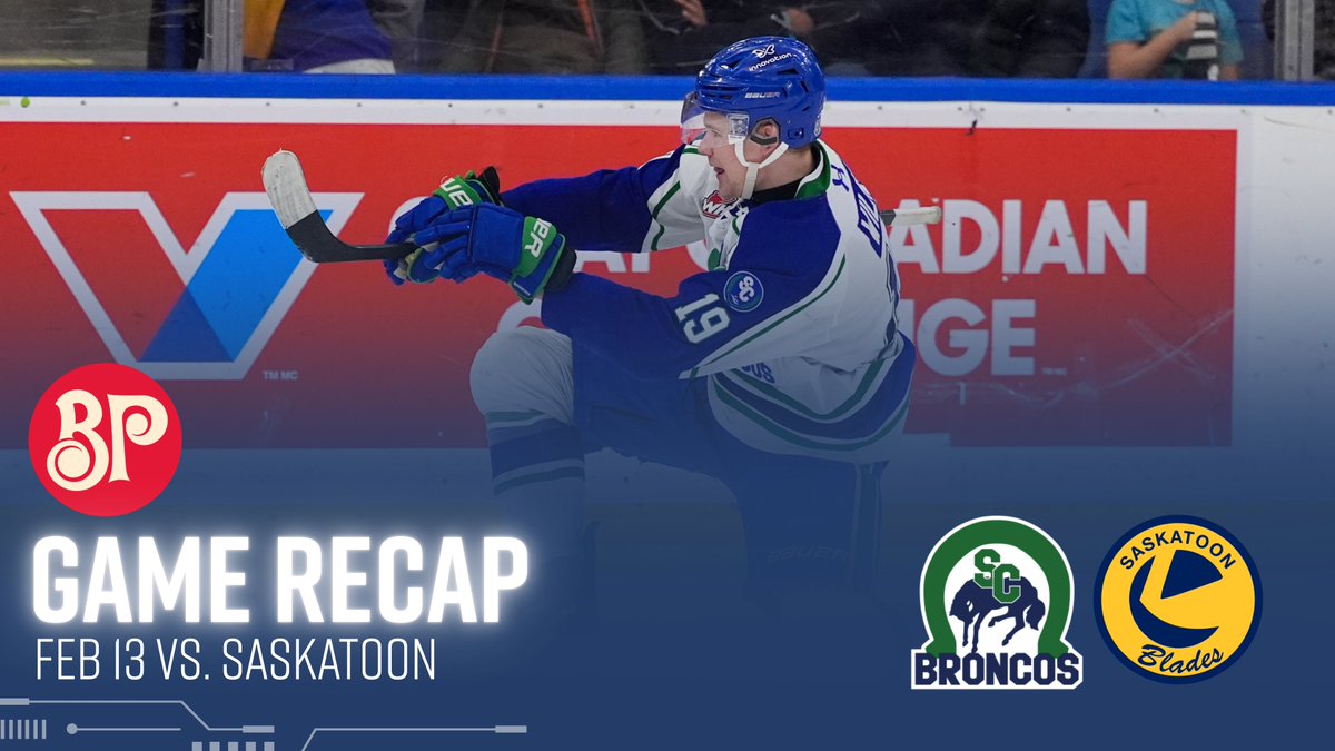 SCBroncos's tweet photo. Boston Pizza Game Recap: Wild Finish Earns the Broncos a Point in 6–5 Shootout Loss

The Swift Current Broncos stormed back from a 3–0 deficit but fell 6–5 in a shootout to the Saskatoon Blades on Friday night at SaskTel Centre. After Saskatoon built an early lead, goals from Brock Burch and Brendan Rudolph in the second period sparked the comeback, while Trae Johnson and Trae Wilke added third-period markers, including Wilke’s dramatic game-tying goal with 1.4 seconds remaining to force overtime. Neither team scored in OT, and the Blades secured the extra point in the fifth round of the shootout. The Blades outshot Swift Current 34–22, while Archer Cooke made 28 saves. The Broncos earn a point and now sit at 13-35-3-1 on the season as they return to the InnovationPlex to face the Brandon Wheat Kings Saturday night.

Full Game Recap: https://t.co/49SHAVbQi6

#BroncosHockey #WeAreAllBroncos