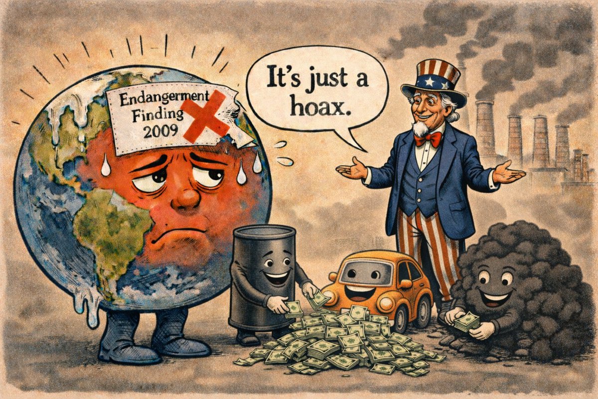 XHNews's tweet photo. #Opinion The #Trump administration has revoked the 2009 #EndangermentFinding, eliminating the federal determination that #greenhousegases endanger public health.

As regulatory pressure eases, oil, coal and automotive interests face fewer constraints and lower compliance costs. Emissions, however, continue to accumulate. What is lifted from industry balance sheets may resurface as #climatedamage: hotter summers, stronger storms and mounting public expense.

A signature can erase a finding. It cannot erase the heat.