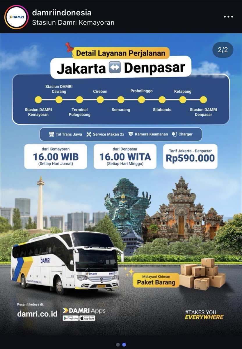 Lu pada nyangka ga??? Damri diem diem Buka rute Jakarta - Denpasarr????

Setelah CKG pamit dari rute Jakarta - Dps nya, kali ini masuk Damri jadi referensi.

Opsi jkt - dps brati ada;
- Pahala Kencana
- Gunung Harta
- Debe Trans
- Madu Kismo
- Damri
- Nusa Bali
Ada lagi????