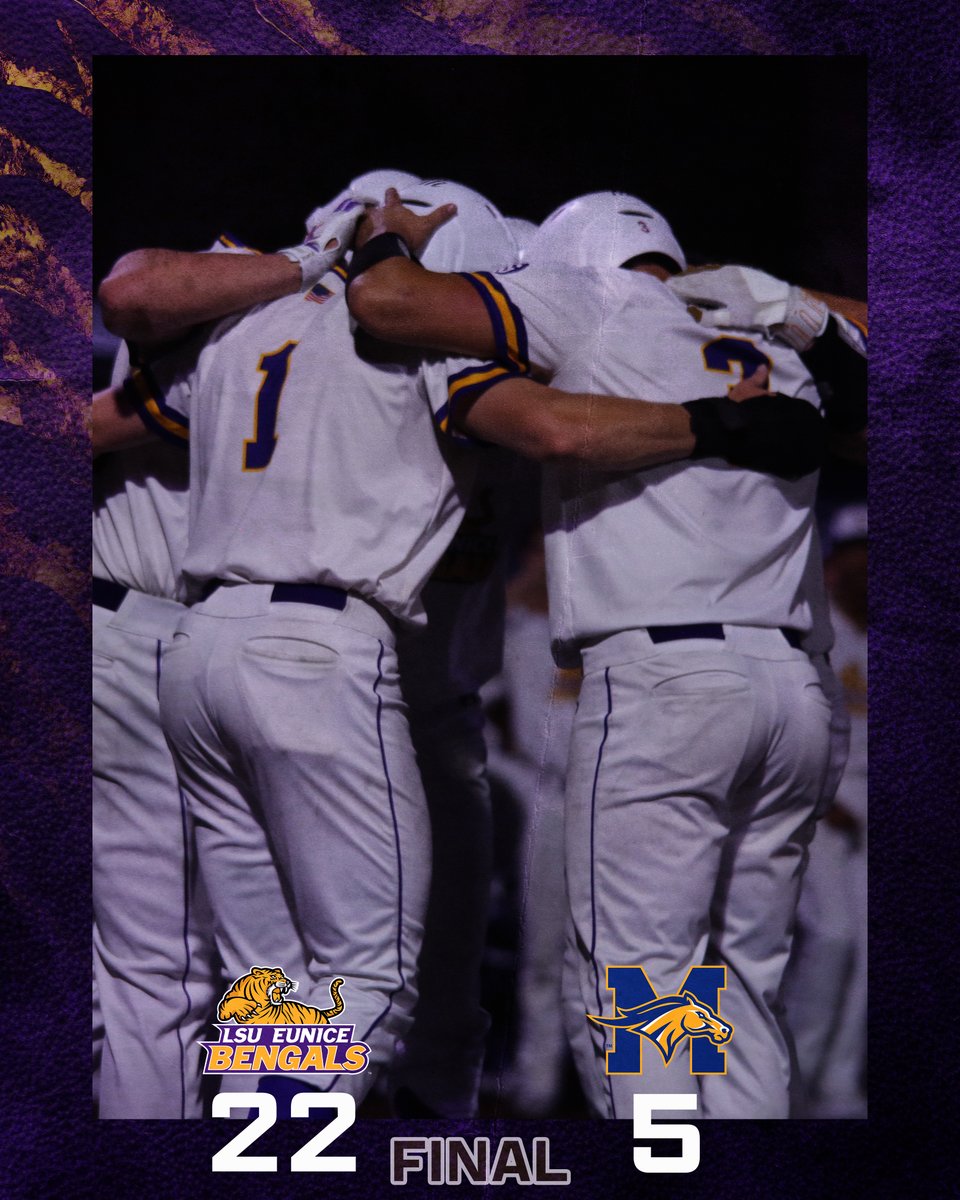 LSUE strikes for an 8-run inning and never looks back, taking a 22-5 opener vs. Monroe in 7 innings.  Aidan Mouton provides the early knockout with a first inning grand slam, while Jake Smith goes 3-for-3 with 3 RBIs and two runs scored.

#DDCS
#GeauxBengals

📸: IG @fireflicks__