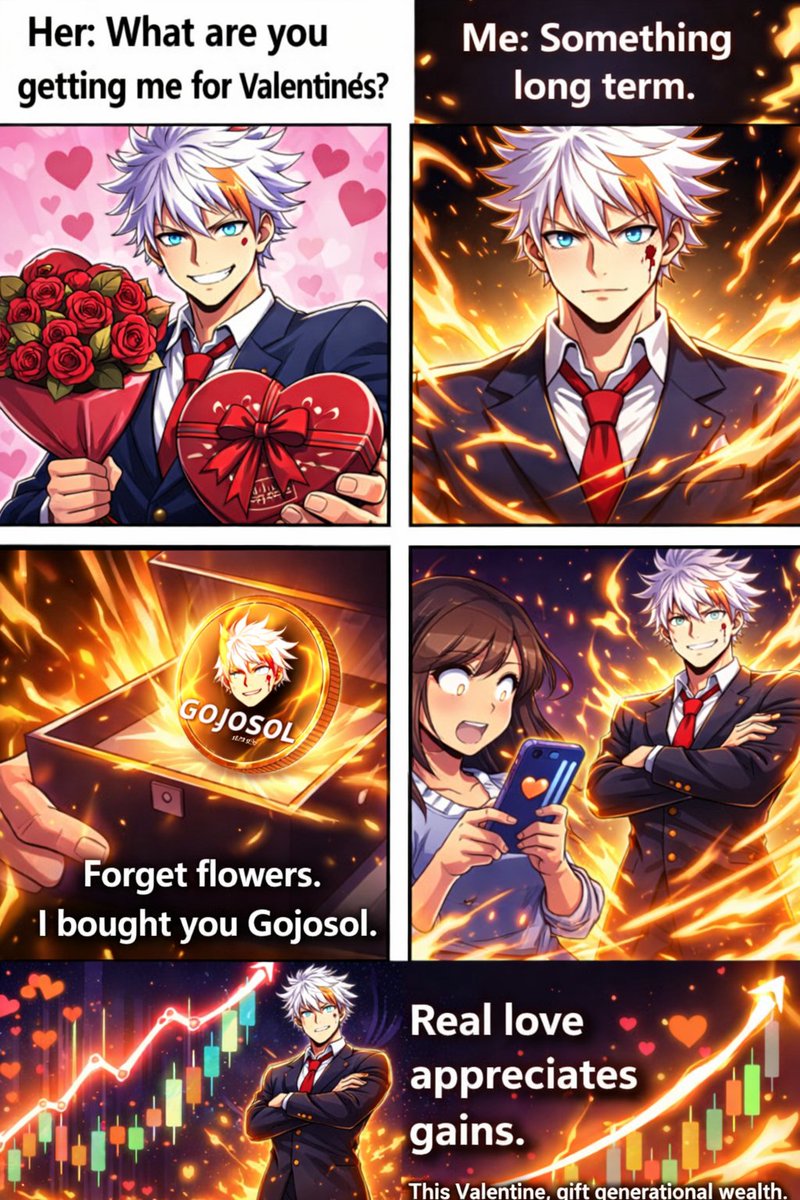 GM frenz
Flowers fade, Chocolates finish.
But $GOJOSOL appreciates. 
Valentine’s Day is temporary…Bull runs are forever.
This year, I’m gifting something that pumps. 
Would you rather get roses 🌹
or $GOJOSOL before the next leg up? 👀

<a href="/gojosol/">$GOJOSOL</a> 
#Gojosolmemecontest #memecoin
