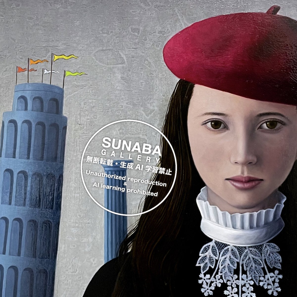 グループ展「不可思議」より浦山尊史《スノーワールド》部分。全体像はblueskyからどうぞ。
bsky.app/profile/hiroyu…

シュールで静か、そして美しい一枚です。夜８時からは通販もございますので是非！
sunabagallery.com/shop/00shop.ht…

浦山尊史 <a href="/urayamatakafumi/">浦山尊史　Takafumi Urayama</a>
#浦山尊史 #ギャラリー