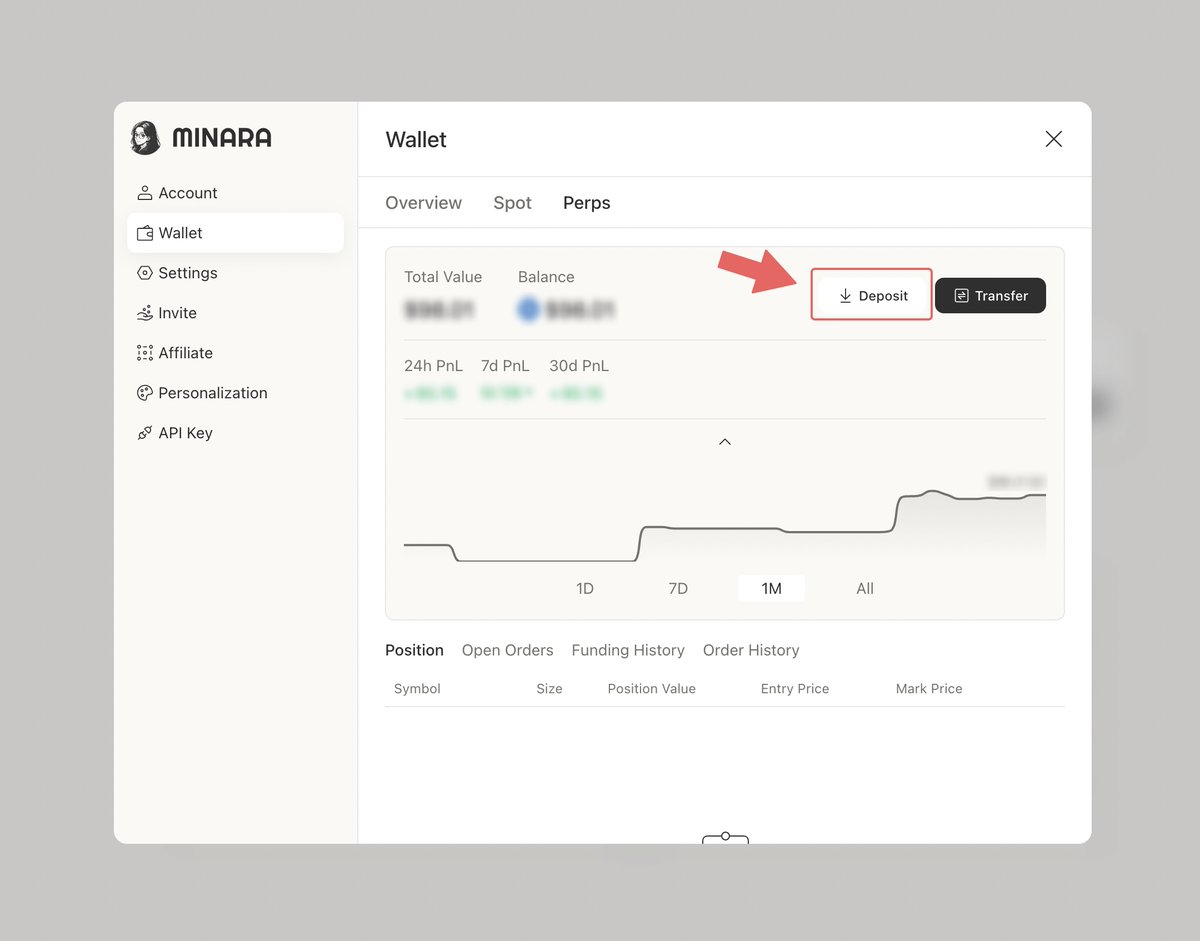 minara's tweet image. Minara Perps Wallet direct deposit is now live.

You can now top up your Minara Perps Wallet with Arbitrum USDC directly.

The deposit address is also your Hyperliquid perps wallet address, so you can view and copy it anytime.

Try it now: copilot.minara.ai