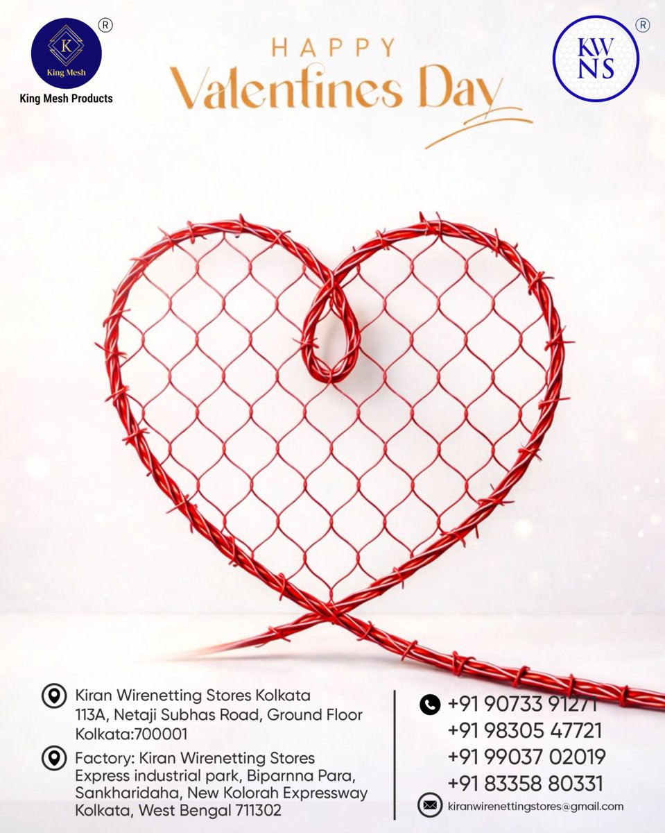 kiranwire's tweet photo. Love is strong.
So is our mesh. ❤️
Happy Valentine’s Day from your trusted Wire Netting partner in Kolkata.

#HappyValentinesDay  #WireNetting #IndustrialSupply #WestBengalBusiness https://t.co/2IhbRaDqno