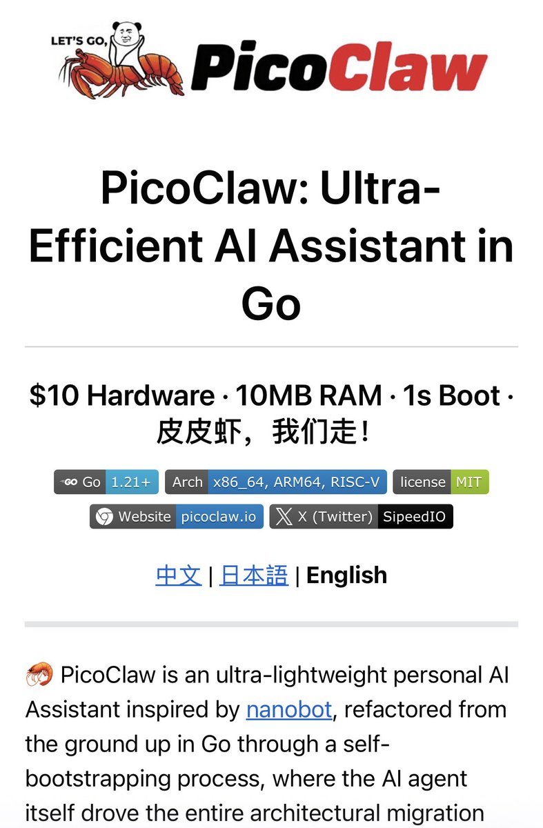 Chinese engineers refactored openclaw in GO for hyper efficiency. Can run on your $10 dollar raspberry Pi instead of $399 Mac mini