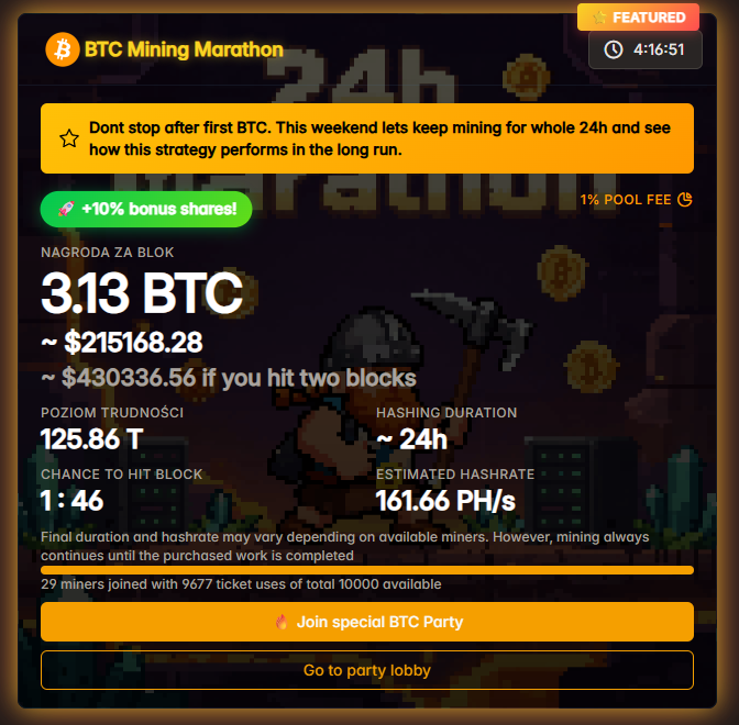letsmineit's tweet image. #Mining maraton it's almost full for next #bitcoin block! ⛏️⛏️⛏️ Just 4h left! Grab last tickets for this train!🚀🚀🚀#btc