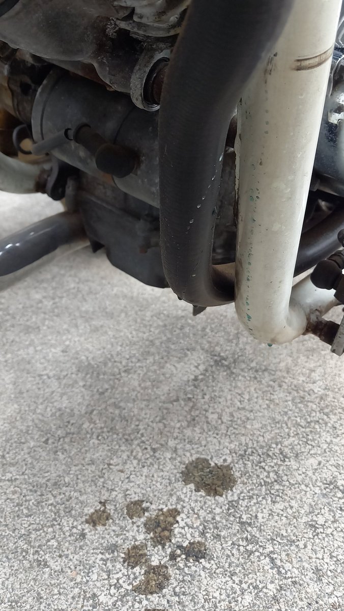 minawara296's tweet image. 【マグナ250レストア記】

久しぶりにマグナをいじれました‼️

正月早々外したブレーキキャリパーを無事装着！
エア抜きを終え、動作好調♪

しかし、エンジンを掛けたところ、クーラント漏れが発生⁉️
やはり、ゴム類が劣化してますね。

#vtwin #MAGNA #マグナ #HONDA #バイク #アメリカン #レストア