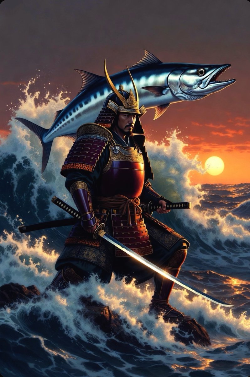 landashing's tweet image. 波濤を背負った深紅の侍が、太刀を構え、夕陽に燃える。
侍は囁く。
「俺はお前の牙。お前の怒り。お前の影。
霧と闇で生きるなら、俺を召喚しろ。
この赤が熱い。冰に負けねえ。
カマスⅡの牙、光るぜ。」
平凡な男は、もはや一人ではない。
彼は深紅の狂気を携え、永遠の嵐を往く。  

#カマス2