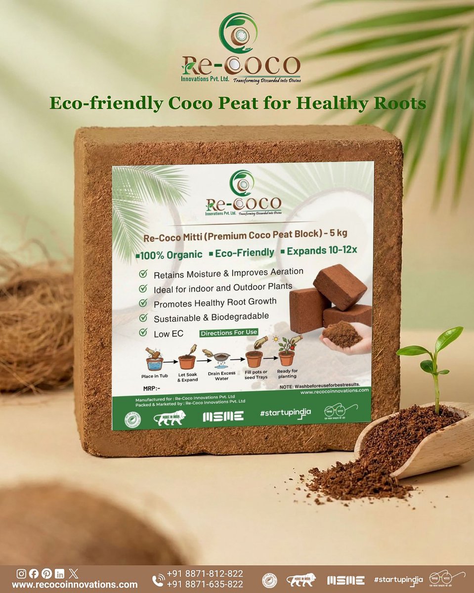 RecocoI36218's tweet photo. Our 5kg Premium Coco Peat Block is a game-changer for home gardening.
Shop Now - https://t.co/Lc00r7ZqWb
Call Now - +91 8871812822, +91 8871635822
#recocoinnovations #premiumcocopeatbrick #block #cocoblock #cocopeatblock #cocomitti https://t.co/nDlIcYfYUj