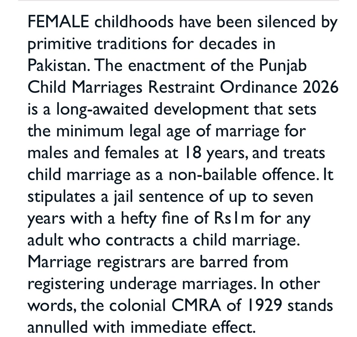 Child Marriages Restraint Ordinance 2026.
#Dawn.