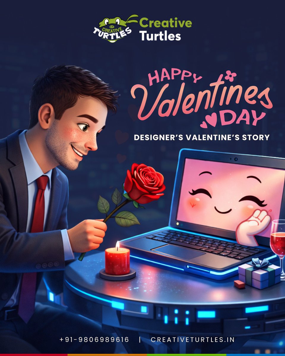 TurtlesCreative's tweet photo. When your best designs come from late-night dates with your laptop... 🥂🌹 This Valentine's, we celebrate the love that never crashes! 💻❤️
#DesignerLife #ValentinesDay #CreativeTurtles #GraphicDesigner #DesignLove https://t.co/6bCPUm36Fl