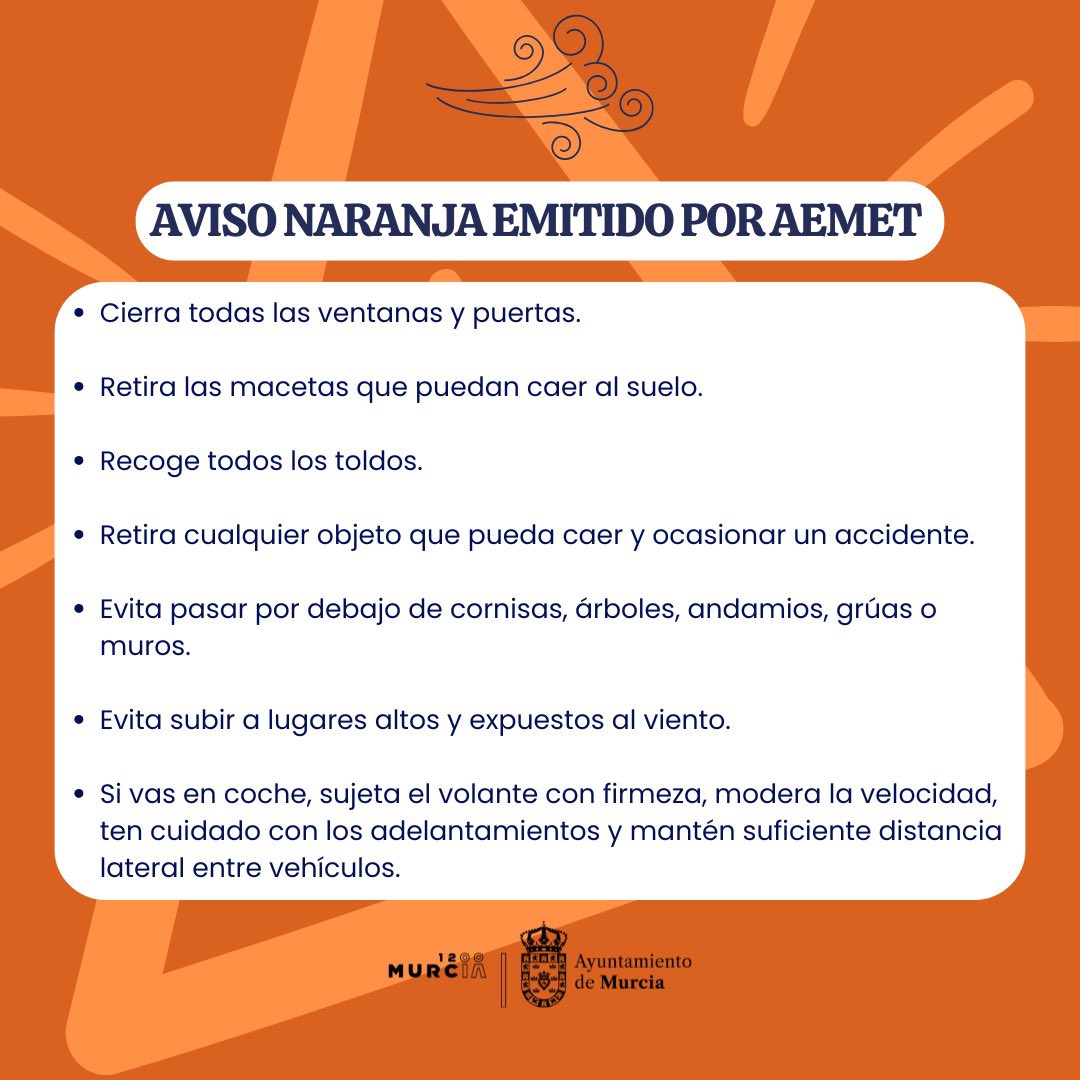 🟠 Recordamos que AEMET ha emitido aviso naranja por fuertes rachas de viento para hoy, sábado 14 de febrero, hasta las 17:59h.

🟡 El aviso descenderá a amarillo de 18:00h. a 23:59h.
