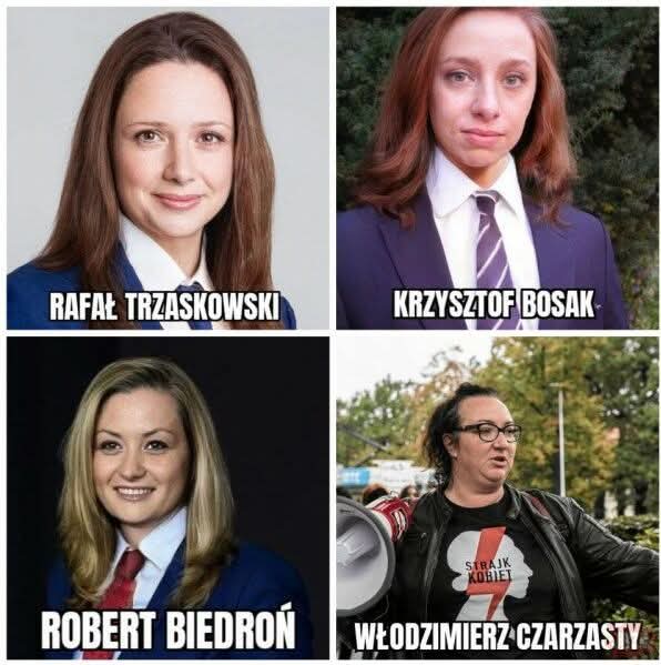 Tak wyglądaliby politycy gdyby byli kobietami.
Dzień dobry Państwu😁