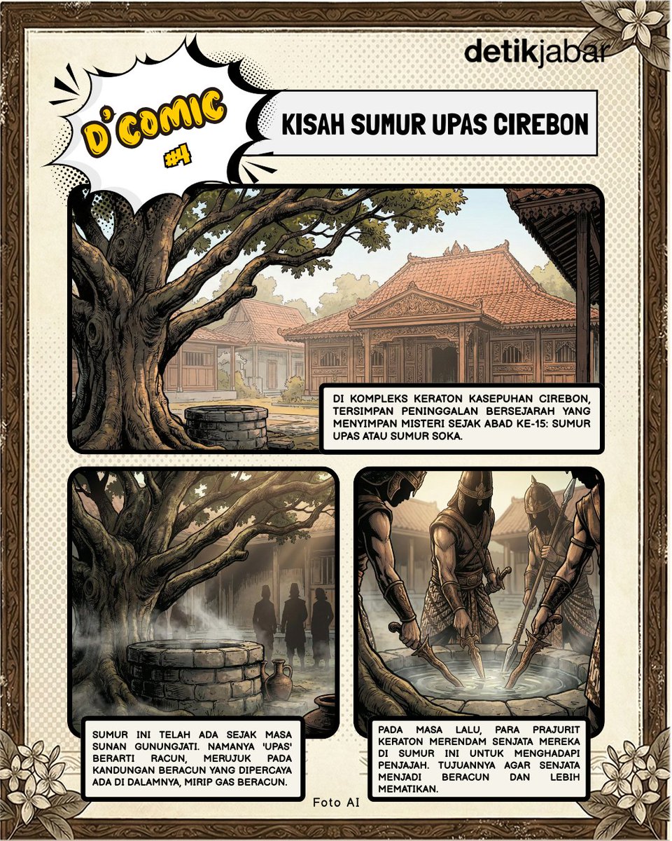 detikjabar_'s tweet photo. #dComic Meski sudah tidak difungsikan, keberadaan Sumur Upas atau Sumur Soka tetap menarik perhatian karena kisah sejarah dan unsur mistis yang menyertainya. Sumur Upas diyakini telah ada sejak abad ke-15 pada masa Sunan Gunungjati. https://t.co/Jz5BPezR0I