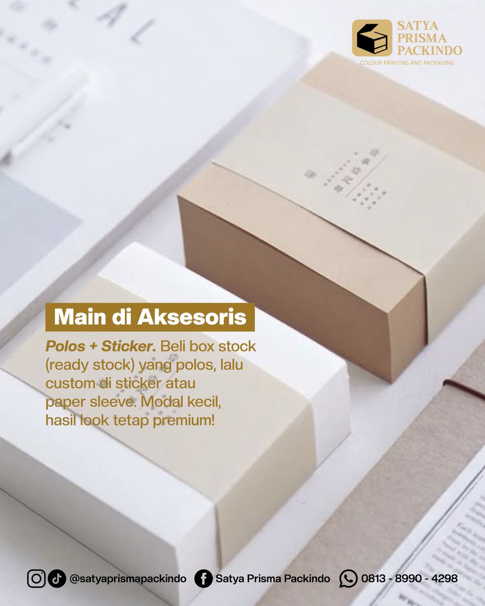 satyaprismapack's tweet image. Custom box tapi budget terbatas?
Tetap bisa terlihat premium tanpa full custom.
Detail triknya ada di slide. Cek postingannya ya.

#PackagingCustom #KemasanCustom #PackagingDesign #CustomPackaging