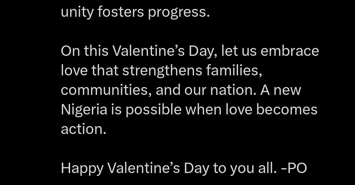 peter obi valentine message to Nigerians