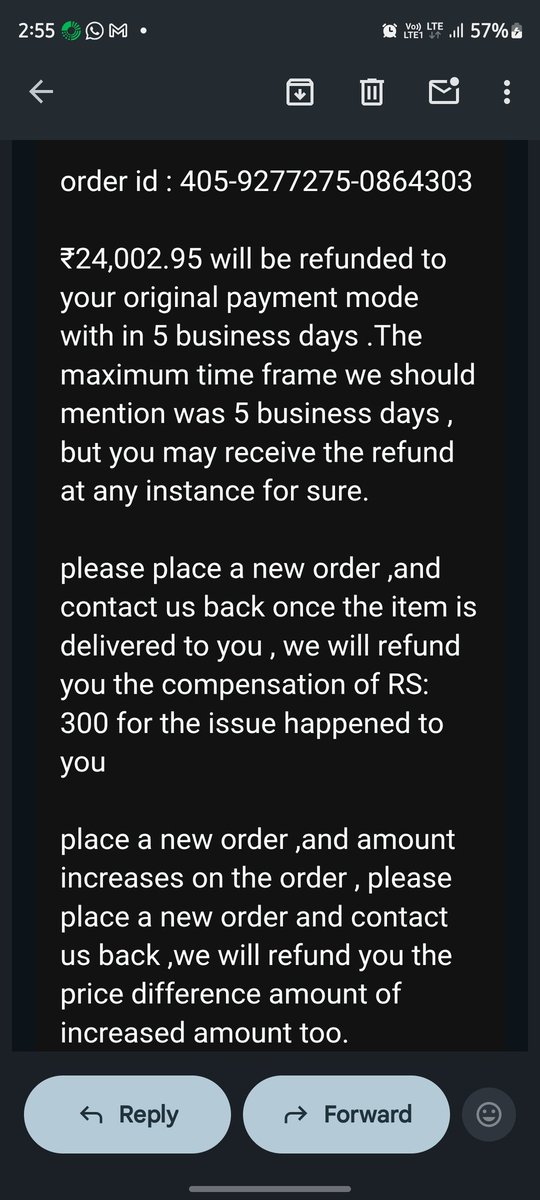 gnpanse's tweet photo. @AmazonHelp @AmazonHelp - support team is denying the commitment given on voice call &amp; email communication- screen shots submitted. Plz do the needful https://t.co/jakeK7KM0w