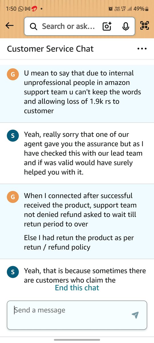 gnpanse's tweet photo. @AmazonHelp @AmazonHelp - support team is denying the commitment given on voice call &amp; email communication- screen shots submitted. Plz do the needful https://t.co/jakeK7KM0w