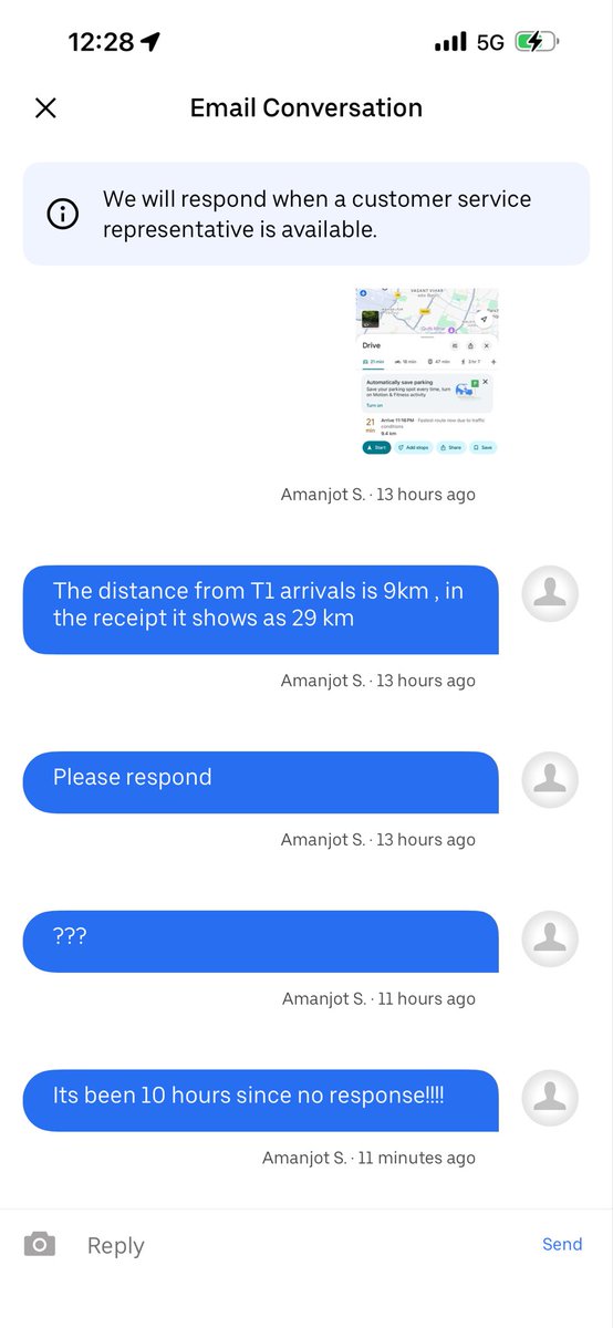 dr_amanjot's tweet photo. @Uber_India took a trip on 13.02 from Terminal 1 to Safdarjung with Uber (XL) -est fare 896 and final fare 1538 in receipt, the dist b/w the 2 points is shown to be 29.32 km!!! - which actually is about just 9.5 km! No customer service response since 12 hours!! Looting customers! https://t.co/BtaKtbezYf