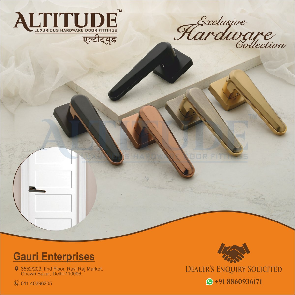 ihsndigital's tweet image. ALTITUDE Luxury in every touch.

For Enquiry Via WhatsApp: rebrand.ly/GauriEnt

GAURI ENTERPRISES
Mr. Sandeep Maheshwari +91 7678574145 ,+91 7827434759

Web: gaurienterprisesdelhi.com
.
.
.
#AltitudeHardware #DoorHandle #LuxuryDoorHandle #DesignerHardware #IHSNDigital #delhi