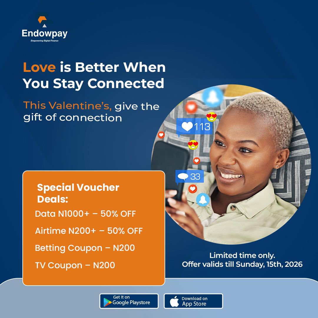 Love is sweet… but affordable data is sweeter 😌📱

Endowpay said 50% OFF this Valentine and I’m not ignoring that.

If you’re still paying full price, that’s your business 😏

#ValentinesWithEndowpay #SmartSpending #NaijaDeals