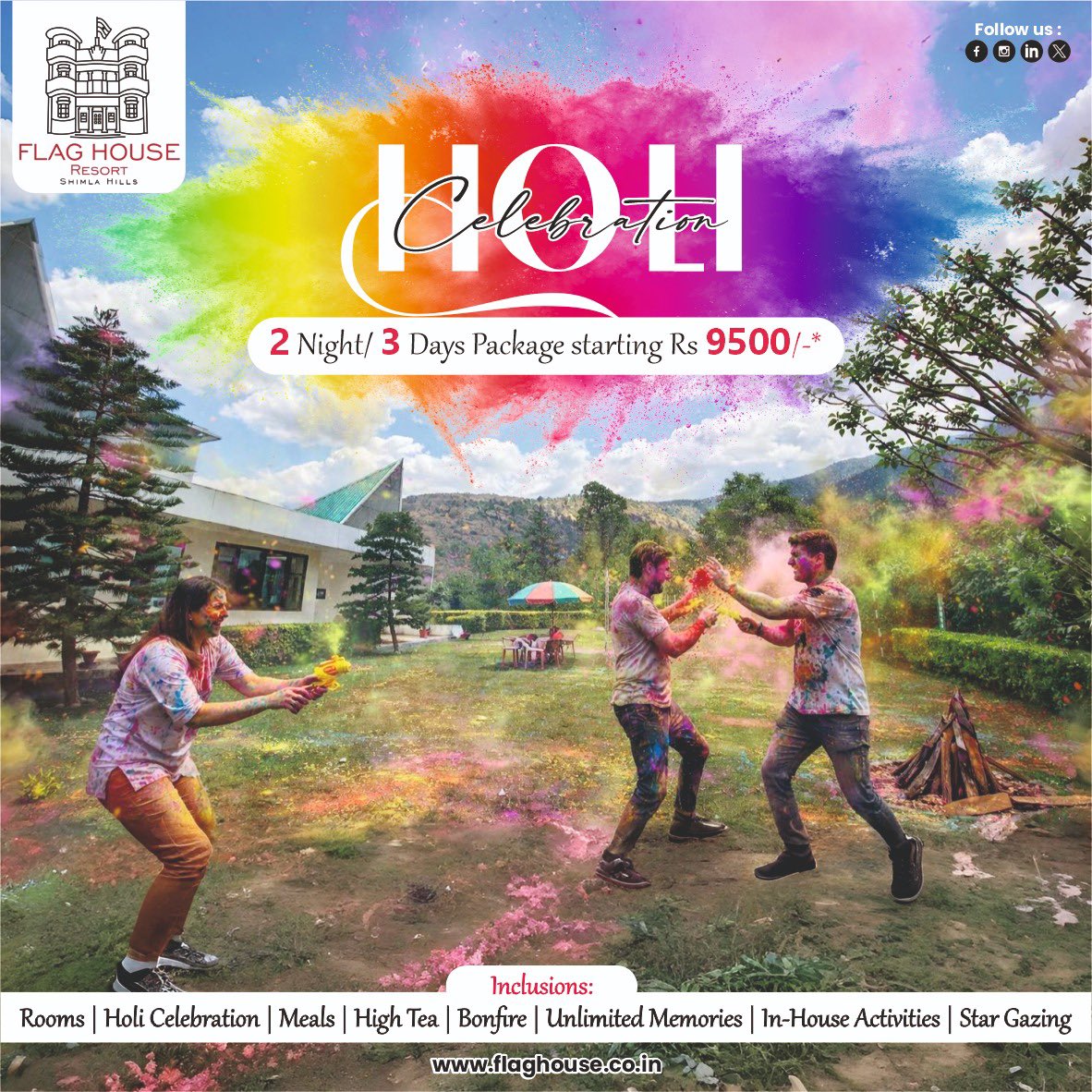 flaghouseresort's tweet photo. ✨ Perfect for couples, friends, and families
🎉 Cultural Holi celebrations with organic colours
🏨 Comfortable accommodation &amp; guided experiences
Make this festival of colours truly special — travel, celebrate, and create memories in the hills!

Packages Rs. 4500 onwards. https://t.co/le8qpicz2F