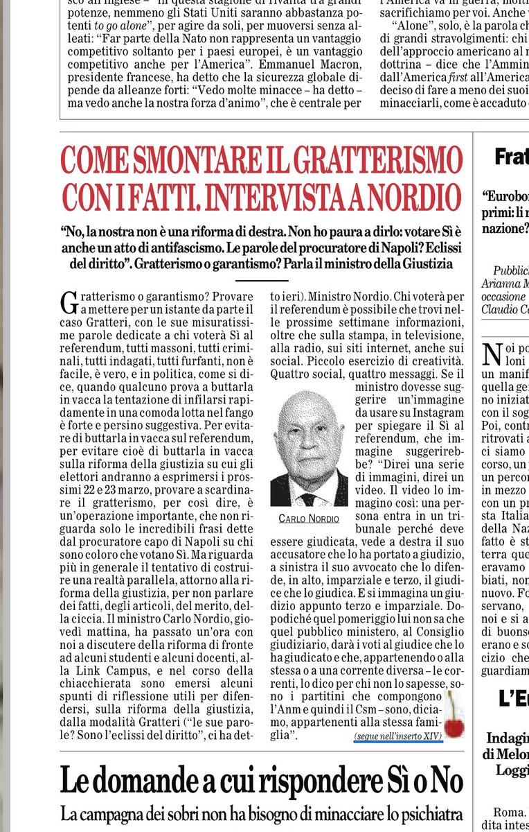 claudiocerasa's tweet photo. Ho fatto una lunga conversazione con Nordio, sulla riforma della giustizia. Almeno due cose importanti. “No, non è una riforma di destra: semmai è figlia di una cultura si sinistra. E sì, questa riforma è totalmente antifascista”. Gratterismo? No grazie https://t.co/W7SECCuWpe https://t.co/8zcg0h0Czv