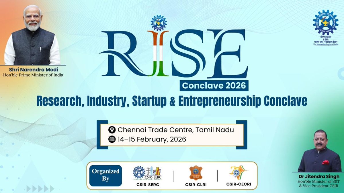 BaghmareSohan's tweet image. Big ideas deserve big platforms—RISE 2026 is where they shine. Chennai Trade Centre, Chennai | 14–15 Feb 2026 #CSIRRISEConclave #RISEConclave2026