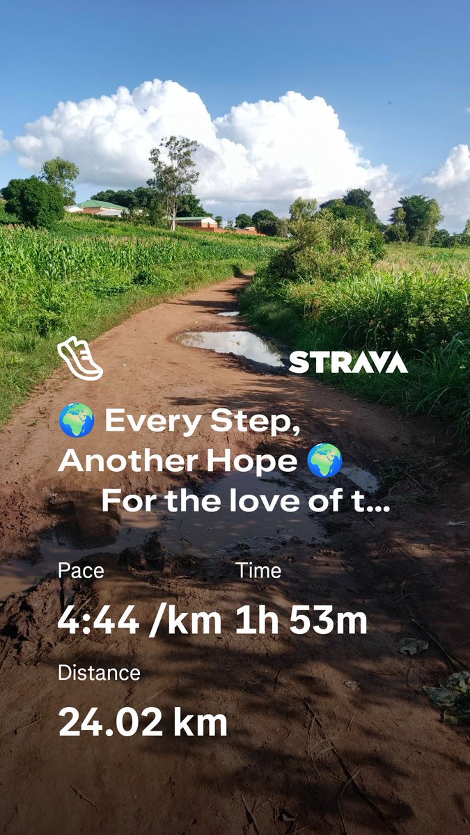 24 km. Village roads. Heavy wind.  
I don’t run for health, I run for hope.  
Every step is another life lifted.  
The road was hard, but I broke it.  
Thank God for strength, thank God for purpose. 🌍✨  
Check out my run on Strava: strava.app.link/r8LjjSriK0b