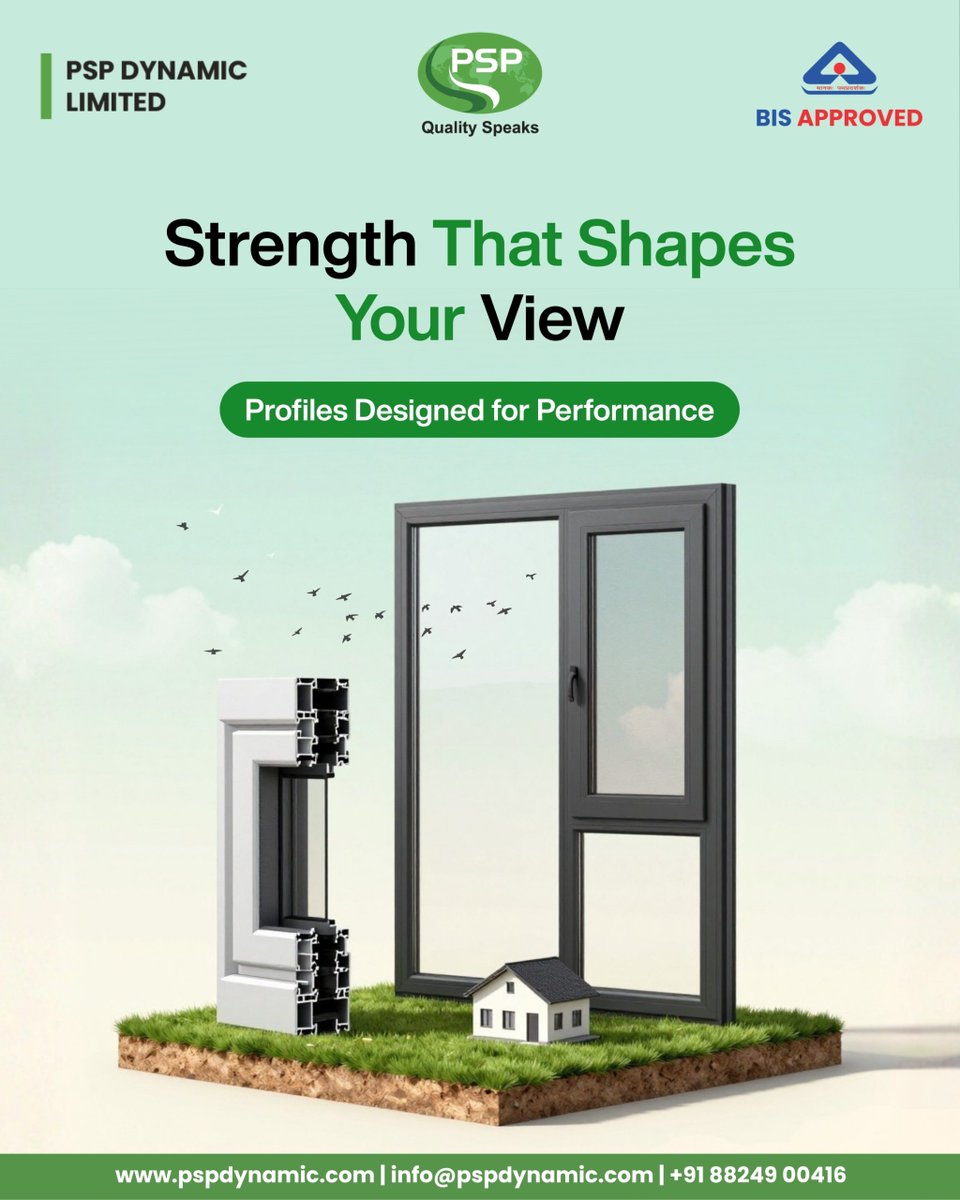 DynamicPsp's tweet image. At PSP Dynamic Limited, our high-performance uPVC profiles are engineered for durability, insulation, and long-lasting elegance. Designed with precision and backed by quality, 

#PSPDynamicLimited #QualitySpeaks #uPVCProfiles #StrengthAndStyle #BISApproved #ModernWindows