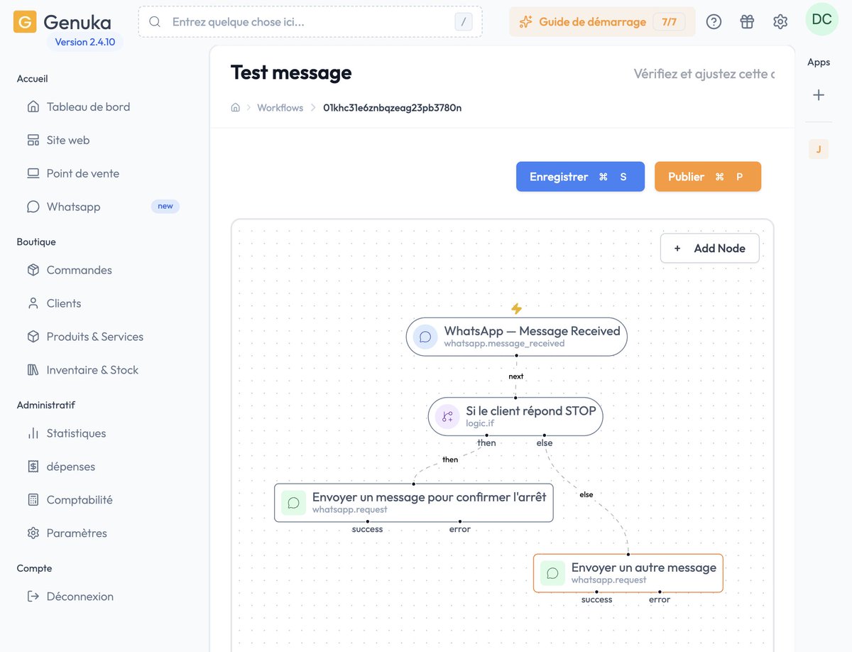 On travaille sur l'implémentation de Workflow Whatsapp. 

Ici c'est votre imagination la limite, vous pouvez décider de mettre en place un workflow complet de commandes, pour vos évènements, pour vos campagnes marketing, peu importe, c'est vous qui décidez. 

Dans cet exemple, on