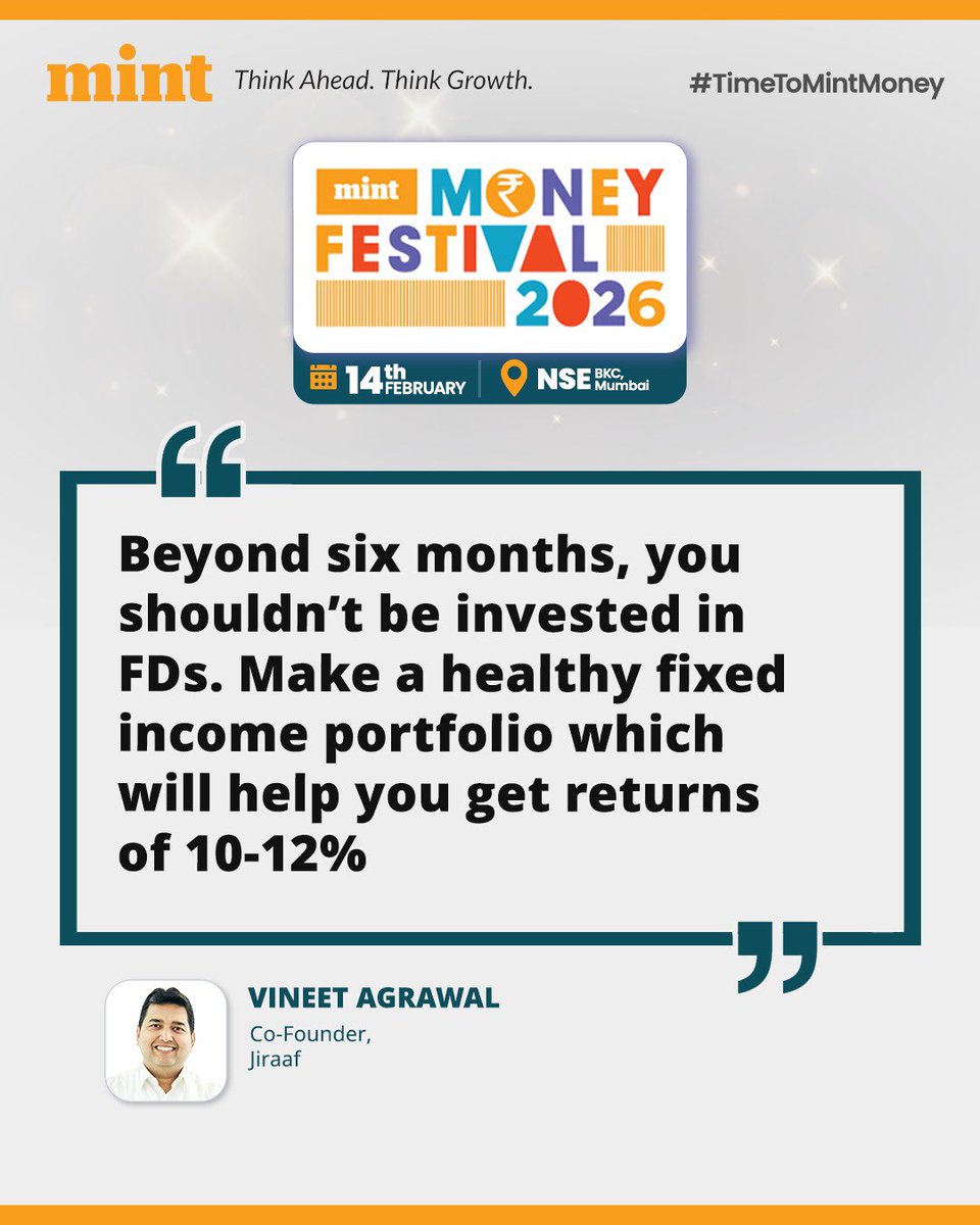 livemint's tweet photo. #TimeToMintMoney | Beyond six months, FDs may not be optimal, says Vinit Agarwal, Co-Founder, @Jiraaf_Official 

🚨 Details here 👉 https://t.co/BsRt4NoeVi

@HSBCMutualFund | @UnionMutualFund | @IRA_REITs | @Jiraaf_Official | @MiraeAsset_IN | @WritesRavi | @alokeshb | @deeptibhaskaran | @apri_sharma | @Shiprasorout | @sashindnj | @jashkriplani