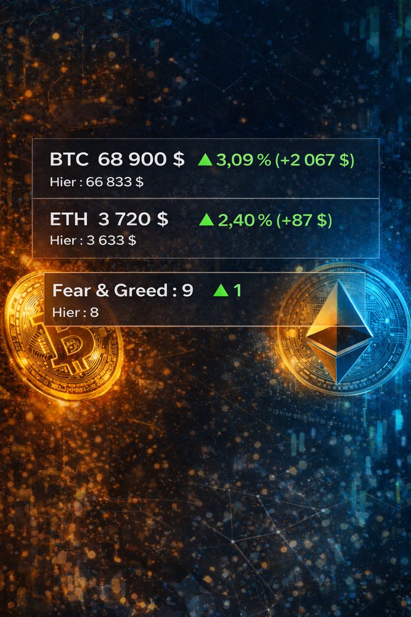 BTC et ETH rebondissent légèrement. Le marché reste en peur extrême (9). Volatilité toujours élevée, traders prudents.
#BTC #ETH