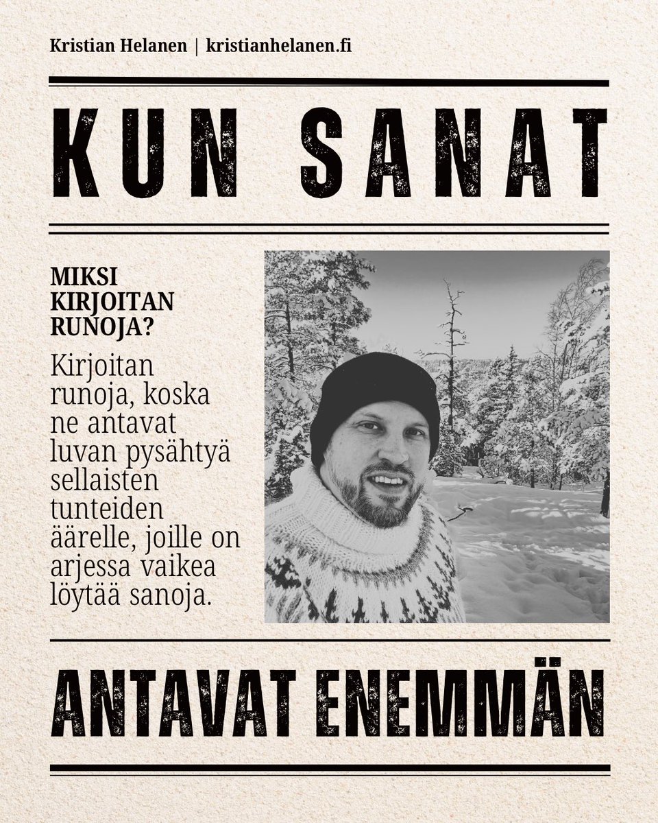 KristianHelanen's tweet photo. Kun sanat antavat enemmän, lue lisää linkistä 👇 #kirjoittaminen #kirjallisuus https://t.co/PQgIEemZLk