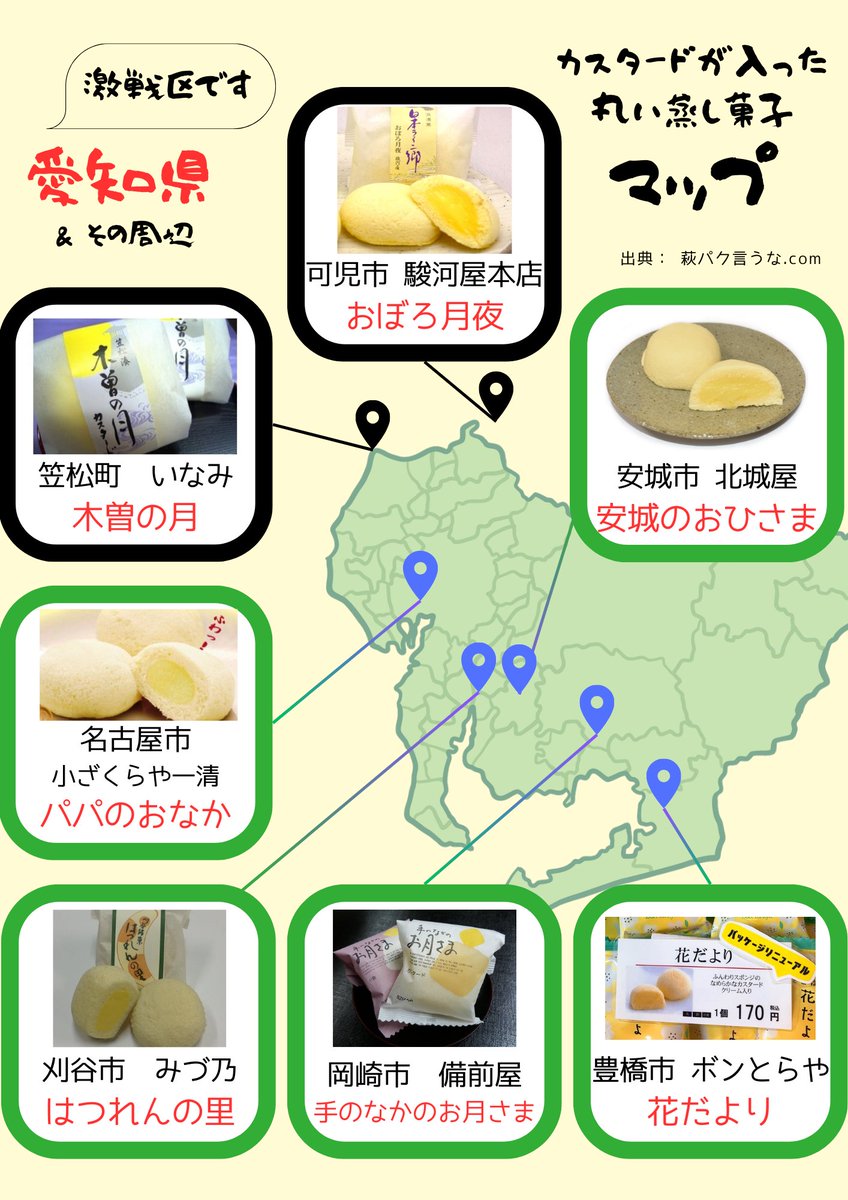また新たに商品を見つけた！
愛知県安城市
御菓子司北城屋 <a href="/anjoichiban/">【公式】御菓子司 北城屋</a> 
商品名👉️安城のおひさま
これにともない、マップを更新しました