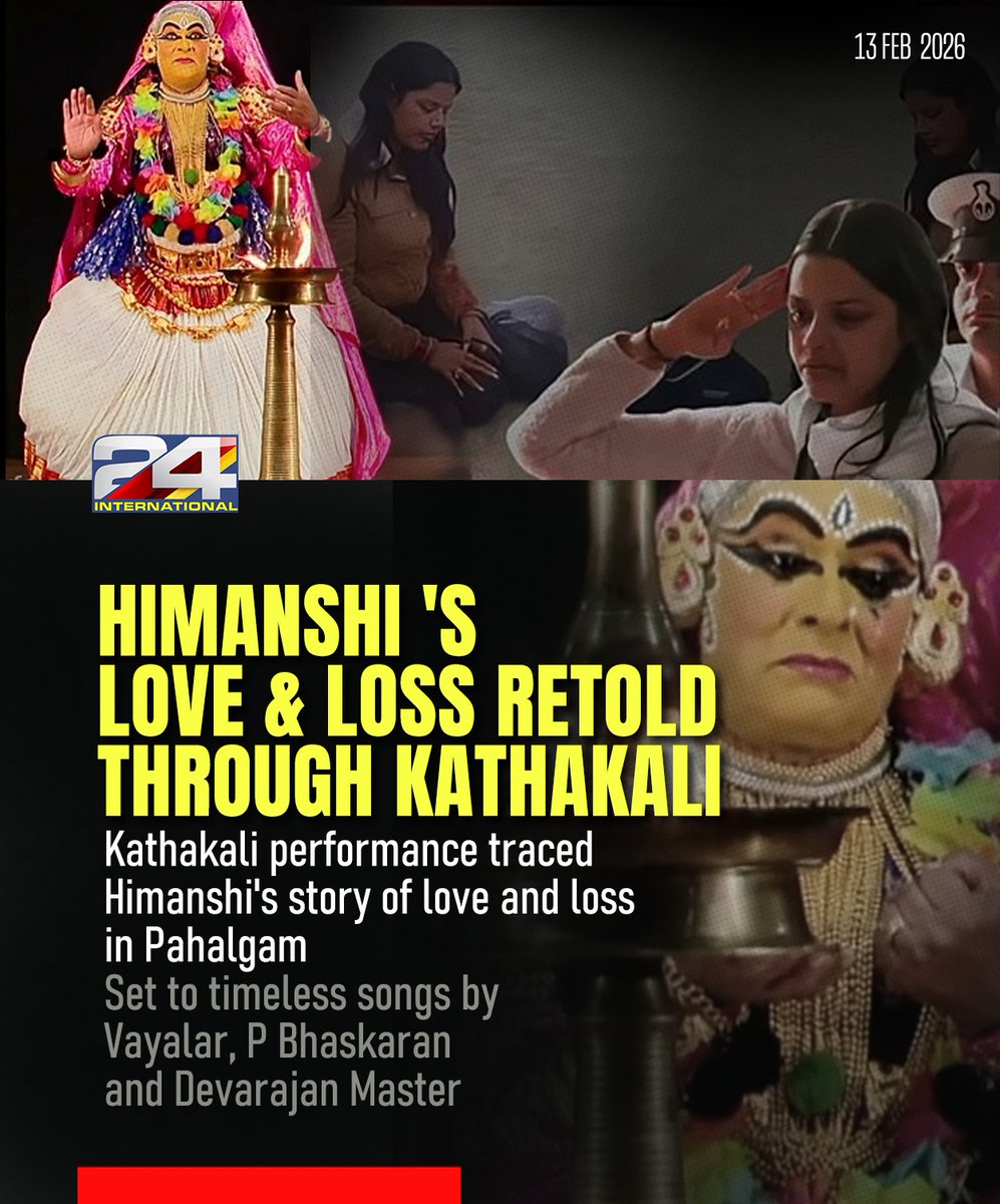 24intnational's tweet image. Not all love stories end in celebration.
Some are retold in tears, rhythm, and timeless art.
In this Valentine’s Day, Himanshi’s story lives on through the silent eyes and powerful gestures of Kathakali♥️ #Pahalgam #RememberingHimanshi #LoveAndLoss
#ValentinesDayTribute