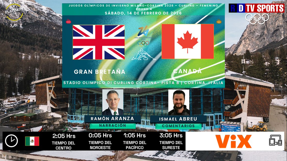 ramonovic09's tweet photo. 🇮🇹 #JuegosOlímpicos #MilanoCortina2026 🥌 #Curling Femenino Ronda 4 | 🇬🇧 #GranBretaña 🆚 #Canadá 🇨🇦

📅 Hoy
🇲🇽⏰ 2:05 Hrs, 0:05 Hrs TP
📱💻 @VIX
🎤 @ramon_aranza
🎤📝 @abreuisma

🤳 #LaMagiaDeLosJuegos #OlympicGames #Olympics #WinterOlympics #GBRCAN https://t.co/KPFqi1cfkG