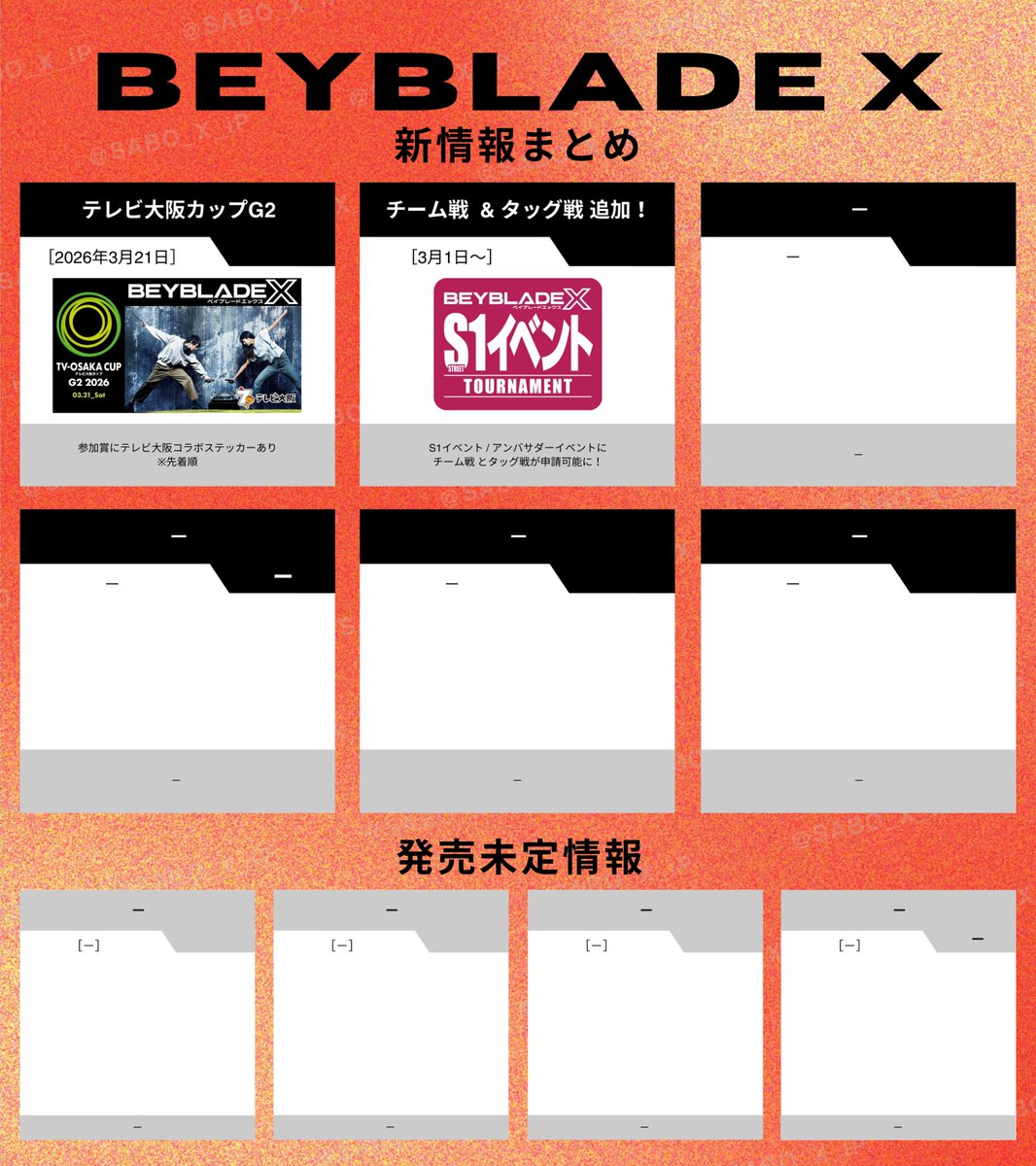 SABO_X_iP's tweet photo. 今日発表された情報まとめ📝
参考にされる方がいればどうぞ！

（もし情報抜けてたらごめんなさい🙏）

#ベイブレードX 
#BEYBLADEX https://t.co/x4N0Vimgp0