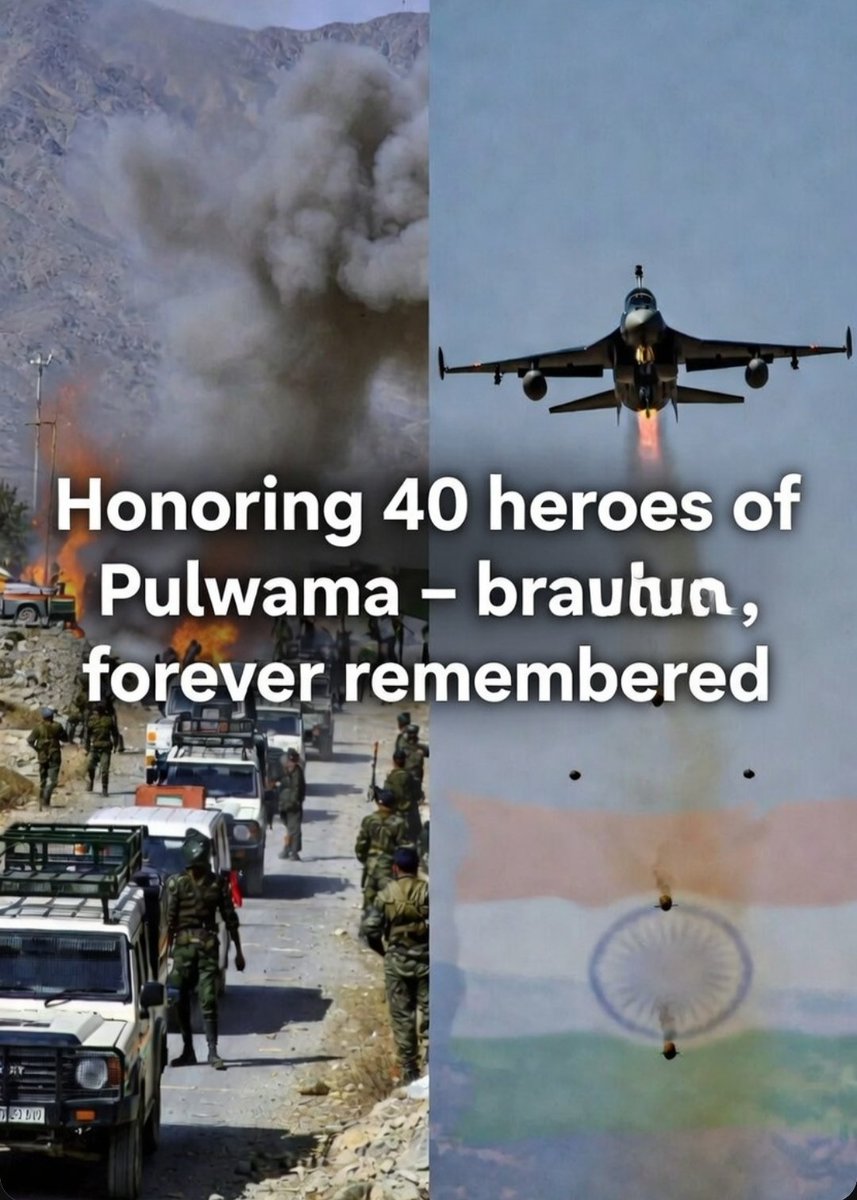 Vivektwittings's tweet photo. 💢 “Pulwama, 14 Feb 2019 – 40 CRPF soldiers killed by Pakistan-backed JeM. Intelligence failed. India hit back hard in Balakot. Terror won’t break us. 🇮🇳 #PulwamaAttack #IndiaStrong #NoTerror” https://t.co/S11ILSMlp1