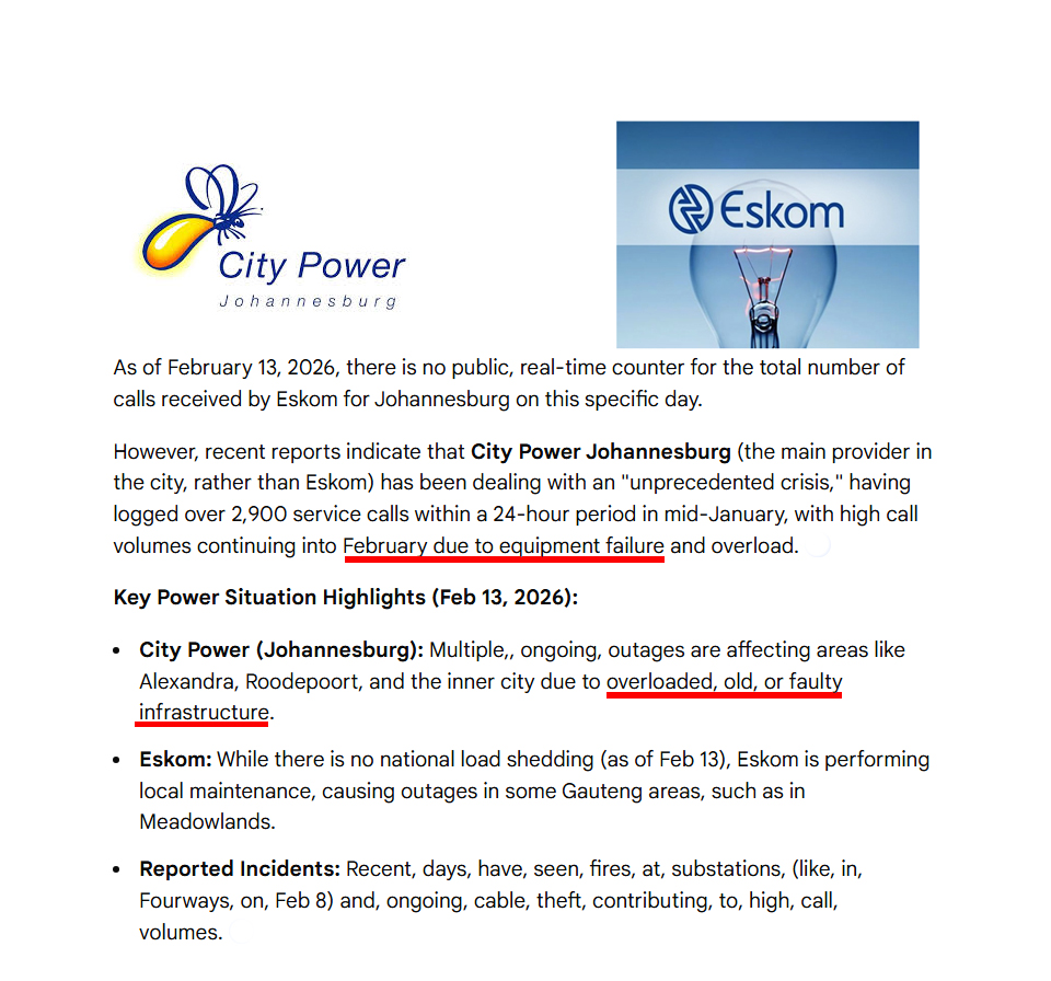 #Johannesburg_Electricity
Jhb electricity infrastructure is gone, done with.
These are merely a few of the open calls.
No feedback from ESCOM, they refrain silent on requests for updates.
#FokkofANC
~