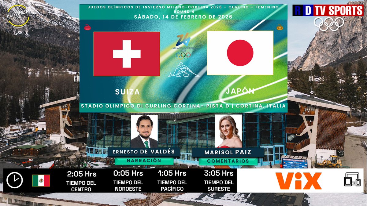 🇮🇹 #JuegosOlímpicos #MilanoCortina2026 🥌 #Curling Femenino Ronda 4 | 🇨🇭 #Suiza 🆚 #Japón 🇯🇵

📅 Hoy
🇲🇽⏰ 2:05 Hrs, 0:05 Hrs TP
📱💻 <a href="/VIX/">ViX</a>
🎤 <a href="/edevaldes94/">Push De Valdés</a>
🎤📝 <a href="/MarisolPaiz/">Masha Oficial</a>

🤳 #LaMagiaDeLosJuegos #OlympicGames #Olympics #WinterOlympics #SUIJPN
