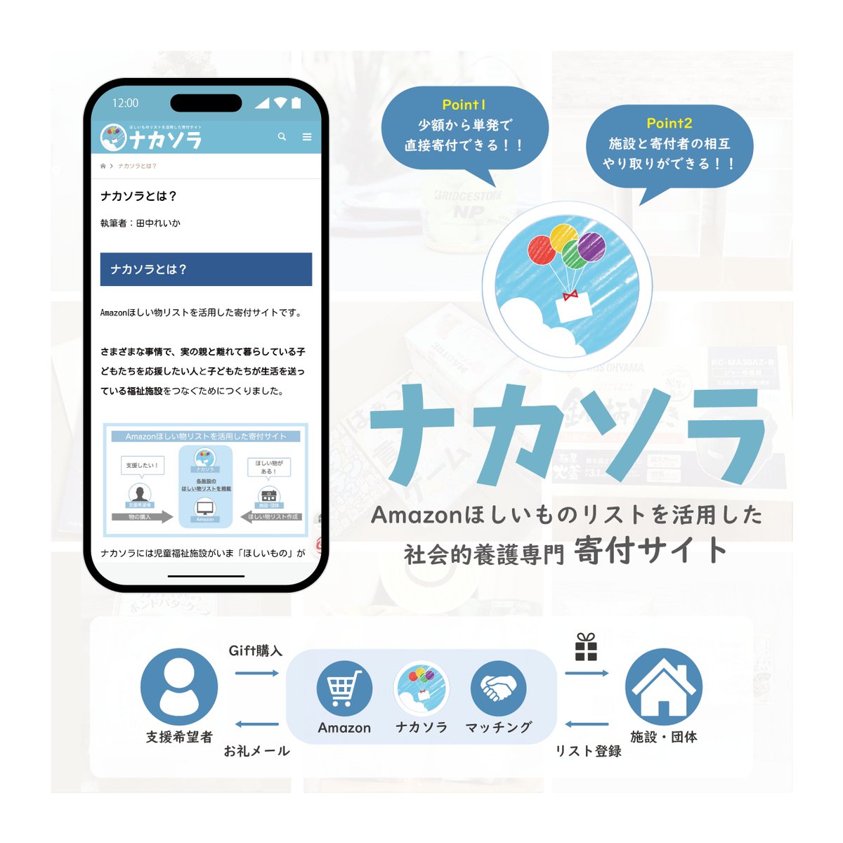 fostercare_jp's tweet photo. ＼🌈 #ナカソラ 登録施設募集中！🎈／
#社会的養護 に関わる施設の皆さん、Amazon #ほしいものリスト で寄付を受け付けませんか？🎁
登録希望や気になる方はリンクをチェック！

🔗https://t.co/Ie6Ei4375H

#児童養護施設 #自立援助ホーム #寄付 #Amazon https://t.co/jY4CZBhmoJ