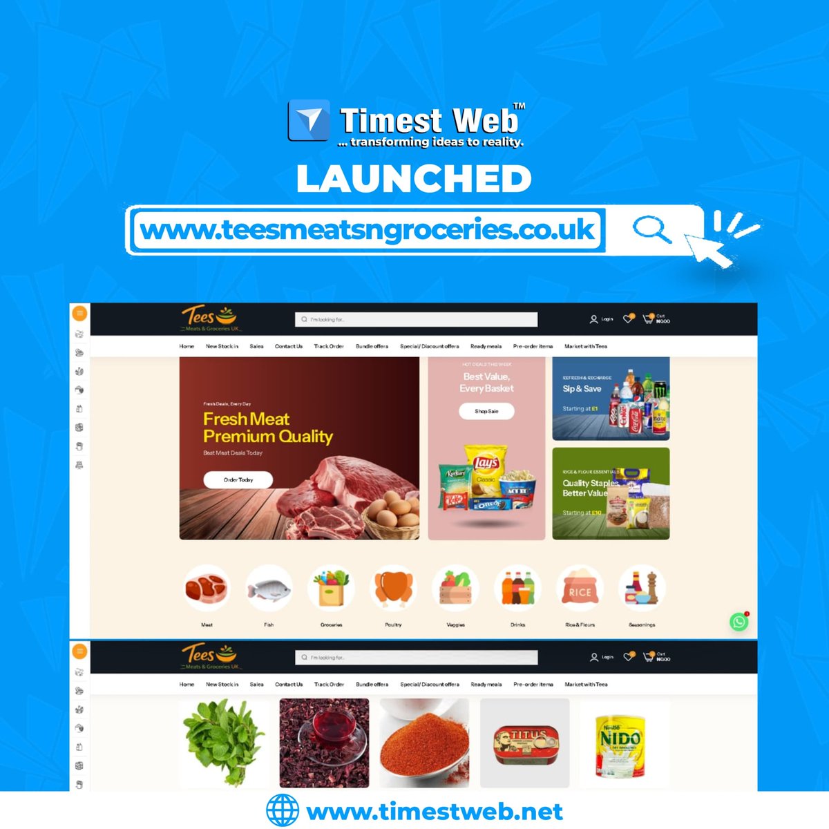 TimestWeb's tweet photo. 🛒 E-commerce Website Now Live!

Tees Meats &amp; Groceries UK is officially online.

🌐 https://t.co/uBhdyEWARz

Built for performance, speed, and conversions. https://t.co/r9aa0vDcLR