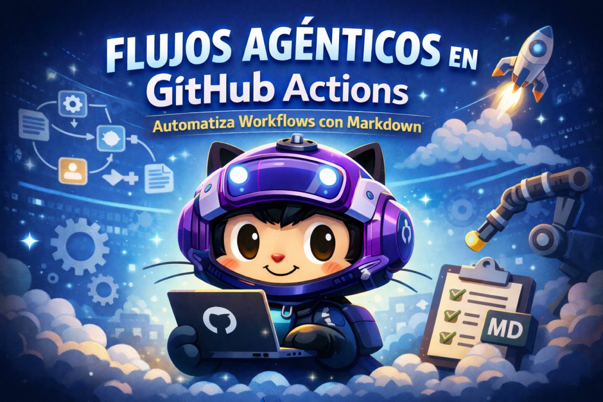 ¡Hola develper 👋🏻!
Ayer se anunció en technical preview una nueva forma de crear flujos agénticos en GitHub Actions 👀

❌ No va  de usar Copilot CLI dentro del workflow directamente
✅ Va de definir workflows en Markdown, describiendo la intención y dejando que GitHub genere el